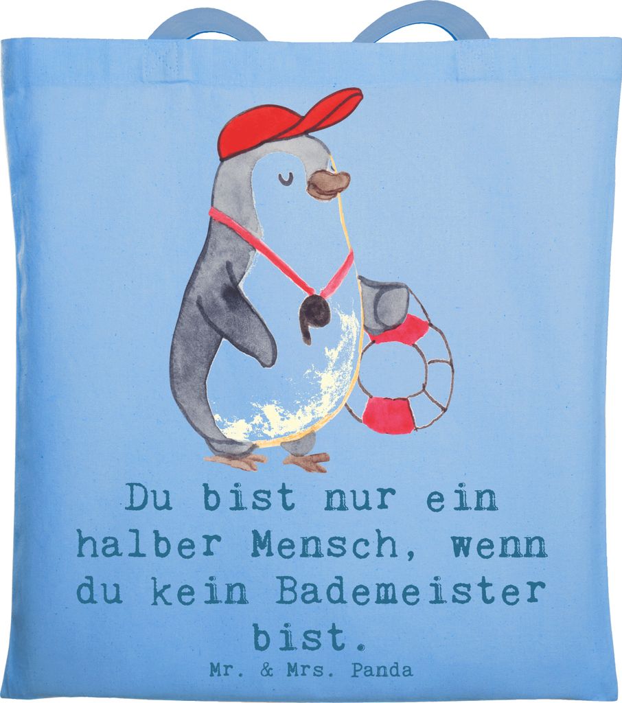 Mr. & Mrs. Panda Schultasche Bademeister Herz - Sky Blue - Geschenk, Lustig, Tote Bag, Schwimmbad, Rettungsschwimmer, Tasche, Laptoptasche, Freibad...