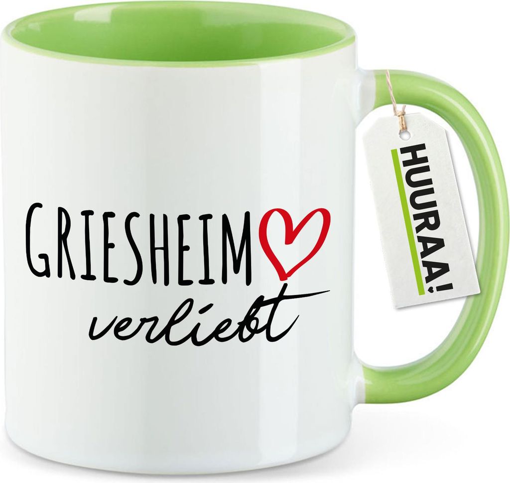 Huuraa Kaffeetasse Griesheim verliebt 330ml Grün Keramik Kaffeebecher Geschenkidee