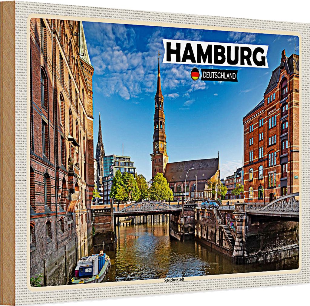 Holzschild Städte Hamburg Speicherstadt Architektur 30x20cm