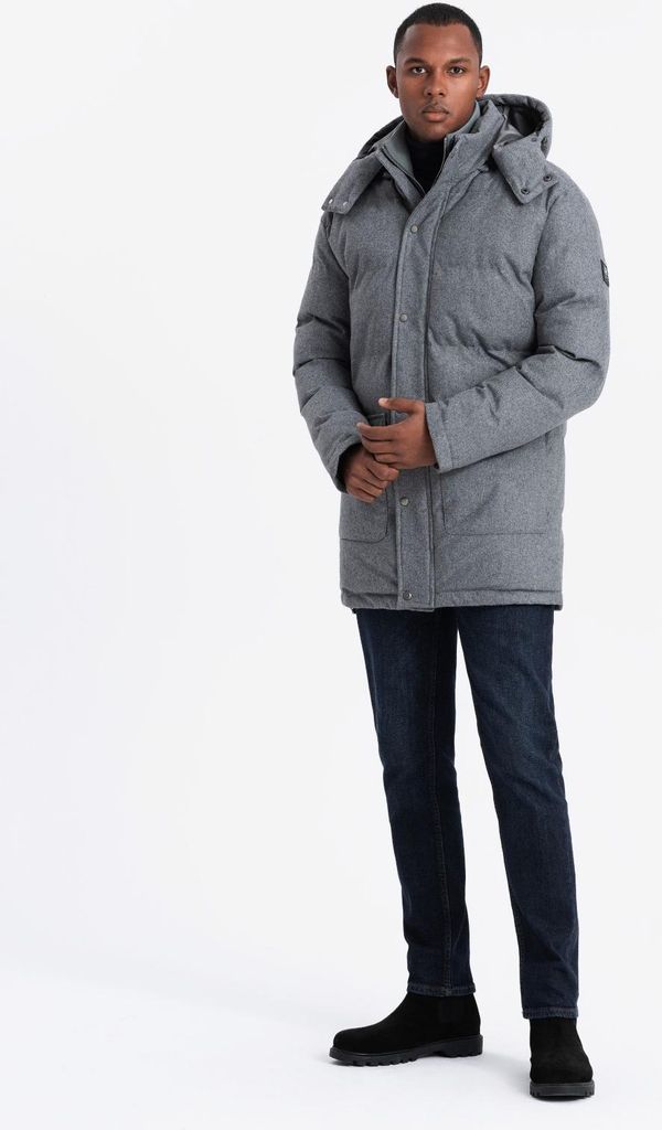 Ombre Clothing Winterjacke für Männer Birrissa graue Melange XL