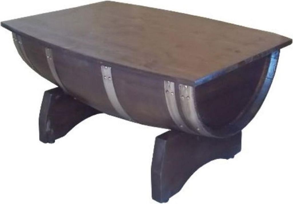 Casa Padrino Luxus Fass Couchtisch Braun / Silber 100 x 86 x H. 55 cm - Massivholz Weinfass Tisch mit klappbarer Tischplatte - Garten Terrassen Gas...