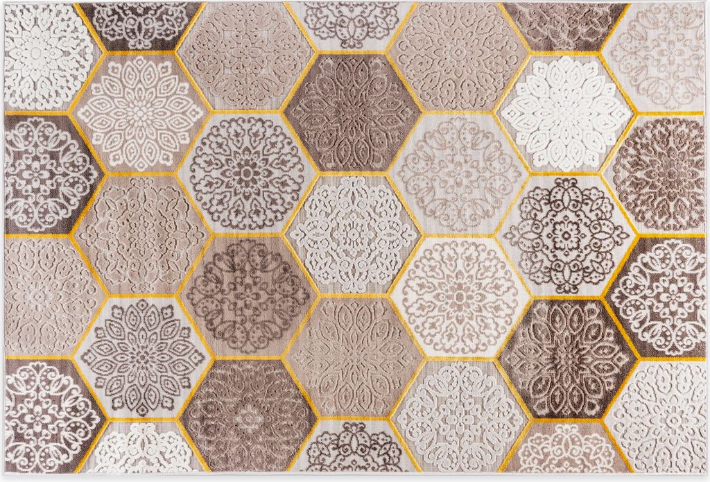 In- und Outdoor-Teppich "Classic Hexagon Tiles Brown L" 160x230cm für Innen und Außen