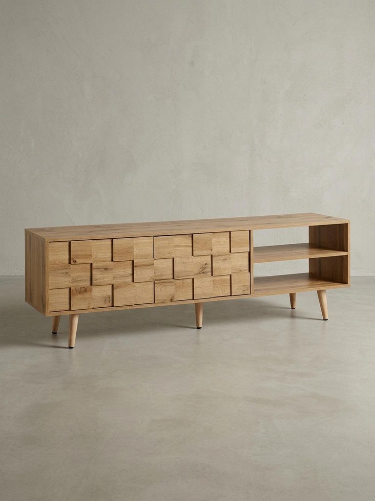 Eichen-Nachbildung Lowboard, TV-Unterschrank, Aufbewahrung, bis 70-Zoll TV. 160x40x51 cm | Kadima Design
