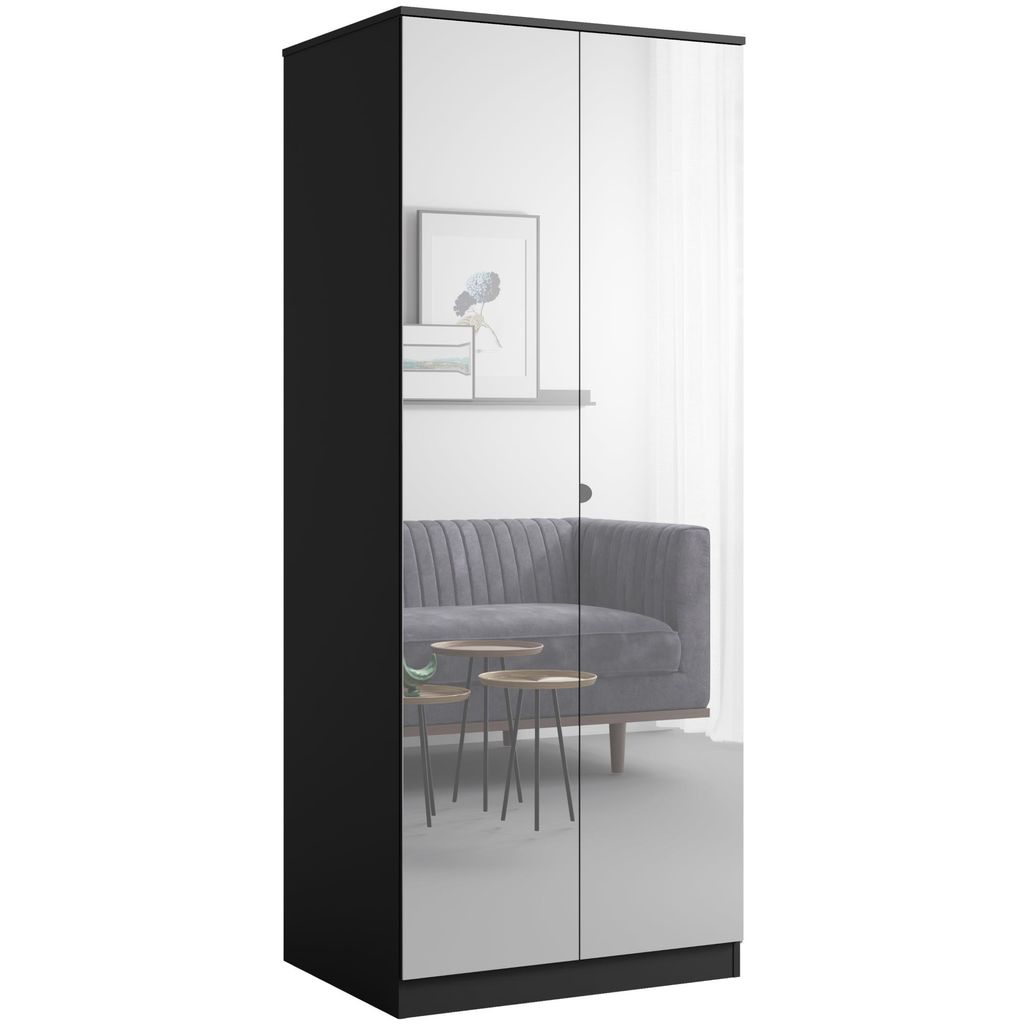 Kleiderschrank zum Schlafzimmer für Kleidung mit Spiegel, Höhe: 200cm, Breite: 80 cm, schwarz