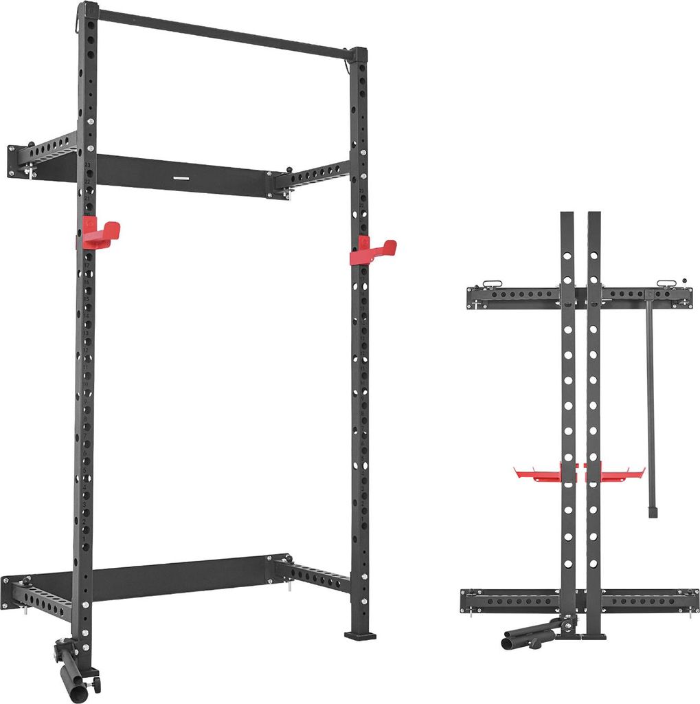 SucceBuy Klappbarer Power Cage 454 kg belastbar, Wandmontiertes Power Rack, Vielseitiges Krafttrainingsgerät mit Landminenhalterung, einstellbaren...