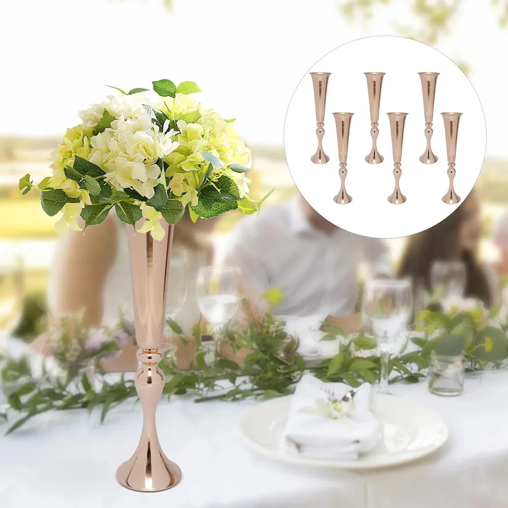 Support pour fleurs en métal doré robuste et moderne - Pack de 6 vases - 3