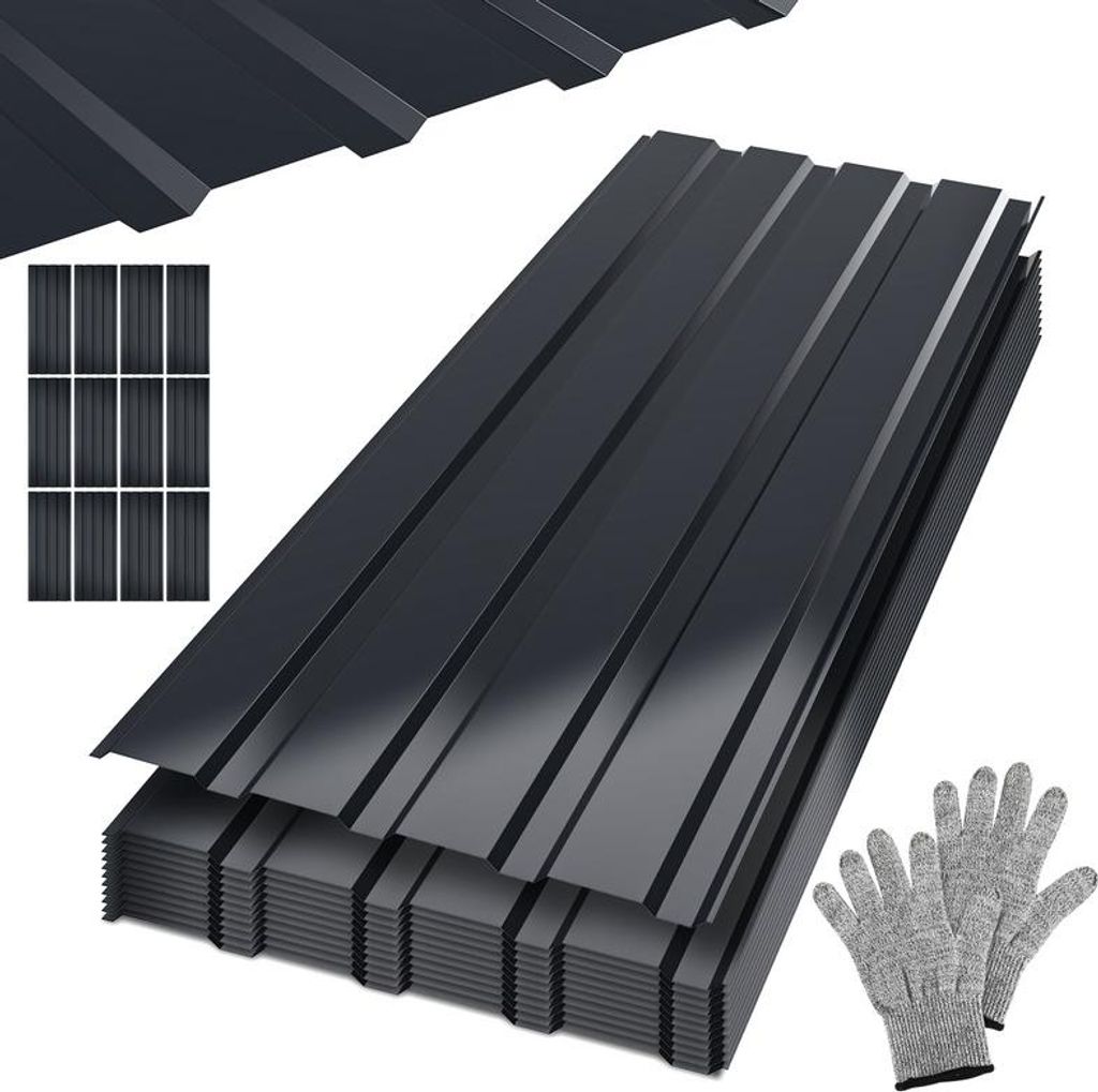 Aopunly 24xTrapezblech 115x45 cm=12 m2 Dachblech für Gerätehaus Carport Anthrazit Profilblech Dachblech Wellblech Dachplatten Wandblech Grau
