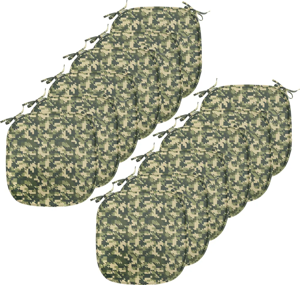 Assise de Chaise Imperméable Motif Camouflage Vert - Set de 12 Galettes