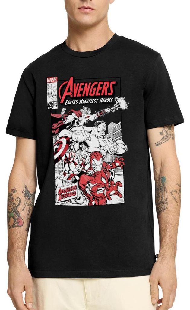 Spreadshirt Avengers Assemble Helden Comic-Motiv Männer Premium T-Shirt, 4XL, Schwarz