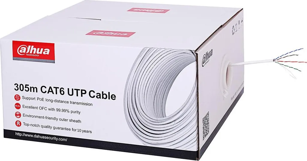 Câble de réseau Cat.6 U/UTP 305m Dahua Blanc PFM923I en Cuivre Pur Durable