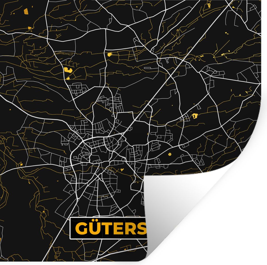 MuchoWow Wandtattoo Wandsticker Wandaufkleber Gütersloh - Deutschland - Karte - Stadtplan - Gold 50x50 cm Selbstklebend und Repositionierbar - S...