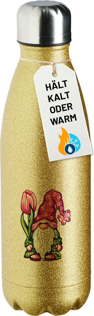Huuraa Trinkflasche Gnom Fabelwesen 500ml Gold Edelstahl Wasserflasche Trinkflasche Geschenkidee