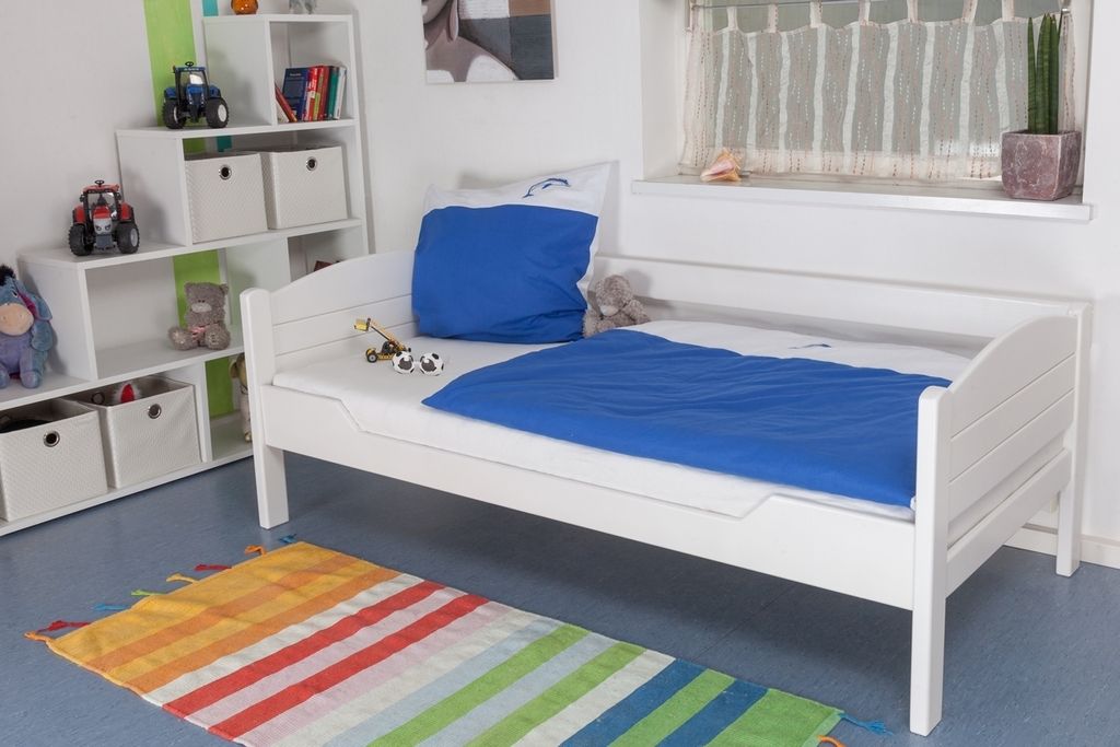 Bettrahmen für Kinder / Kinderbett 90 x 190 cm | Massivholz: Buche | Weiß Lackiert | besonders hohe Qualität