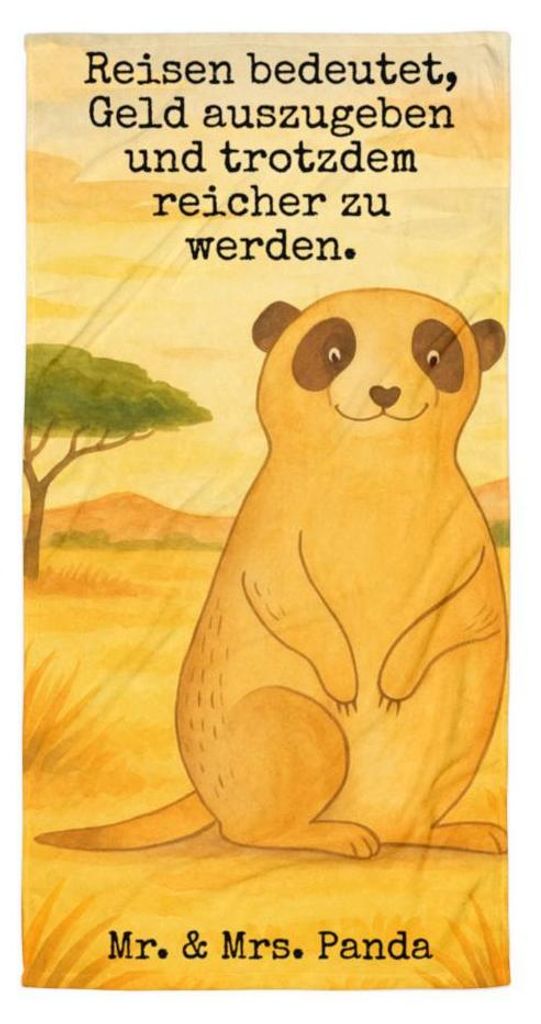 Mr. & Mrs. Panda Handtuch Erdmännchen Design - Weiß - Geschenk, Duschtuch, Afrika, Spruch, Badehandtuch, Duschhandtuch, Strandtuch, Traveling, Fr...