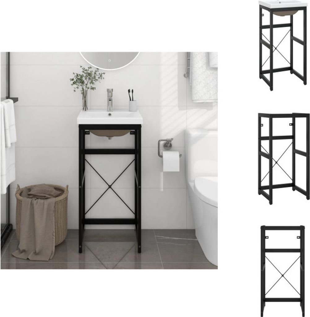 vidaXL Badezimmer-Waschtischgestell mit Waschbecken Schwarz Eisen - Badezimmerwaschtische