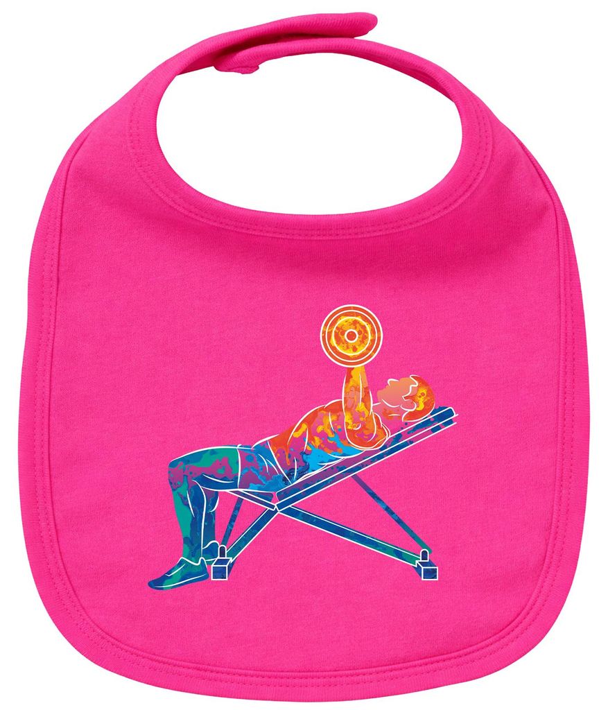 Huuraa Baby Lätzchen Fitness Training Bench Press bunte Silhouette Cherry Pink Klettverschluss Baumwolle Latz Geschenkidee