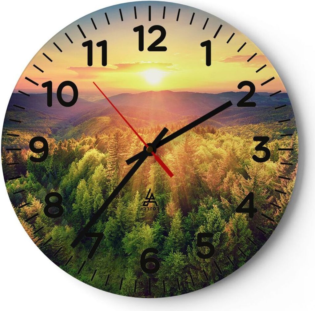 Wanduhr - Rund - Glasuhr - Berge Natur - 40x40cm - Schleichendes Uhrwerk - Lautlos - zum Aufhängen bereit - Dekoration Modern - Wanddekoration aus...
