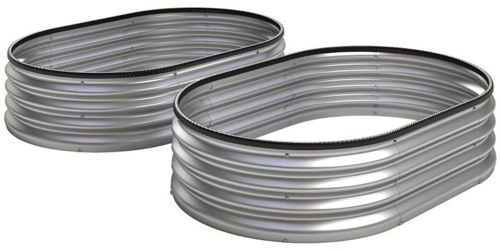 Hochbeet 2er Set Metall Oval Pflanzkasten verzinkter Stahl Witterungsbeständig Pflanztrog für Gemüse & Kräuter Silber 135x90x30cm