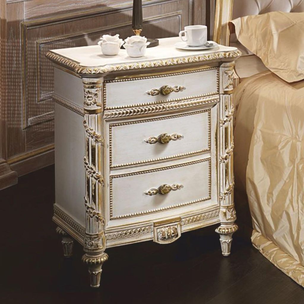 Casa Padrino Luxus Barock Nachtkommode Weiß / Gold H. 76 cm - Italy