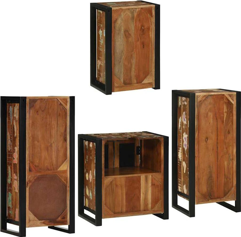 Maison Exclusive - Badezimmermöbel-Set mit Regal 4 pcs Mehrfarbig Massives Altholz