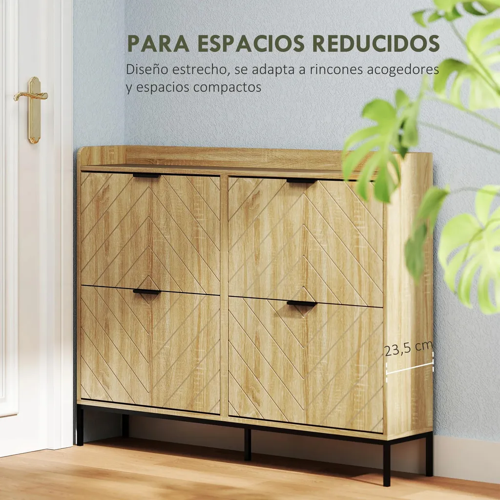 Armoire à chaussures étroite en chêne avec 4 compartiments rabattables - 6