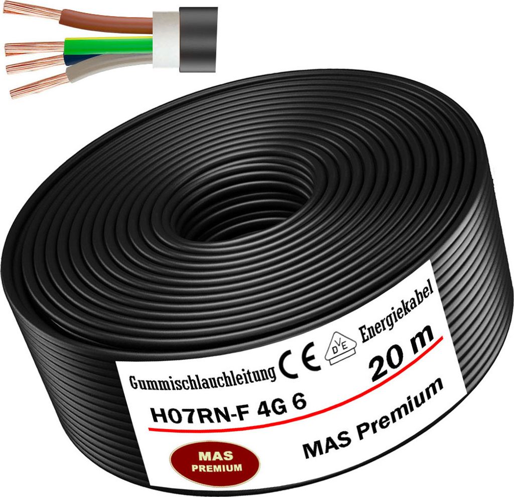 20m Gummischlauchleitung Baustellenkabel H07RN-F 4G6 Flexibel für Geräten