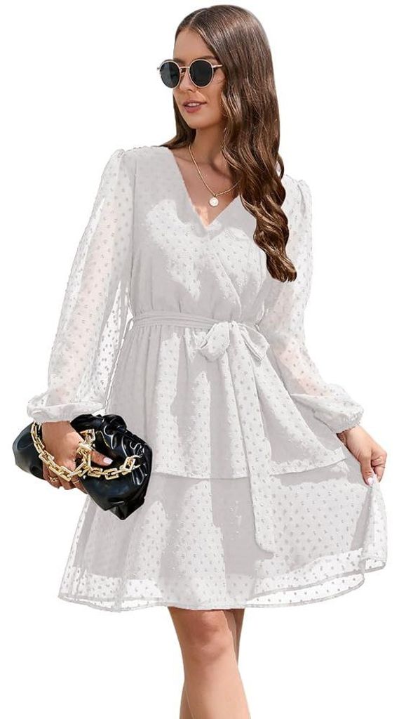 KOEMCY: Vestido corto de gasa con estampado de lunares Imagen del producto 
