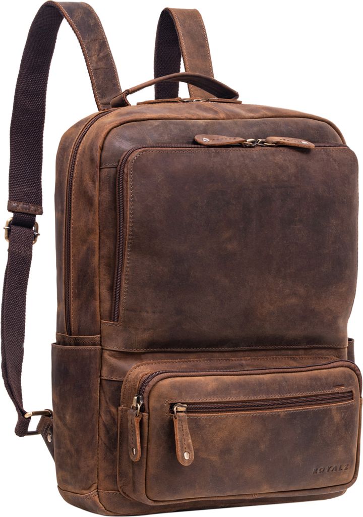 ROYALZ "Brooklyn" großer Echtleder Rucksack Herren Damen mit Laptop-Fach 14 - 15.6 Zoll - XL Lederrucksack ideal als Leder Laptoprucksack für Sch...