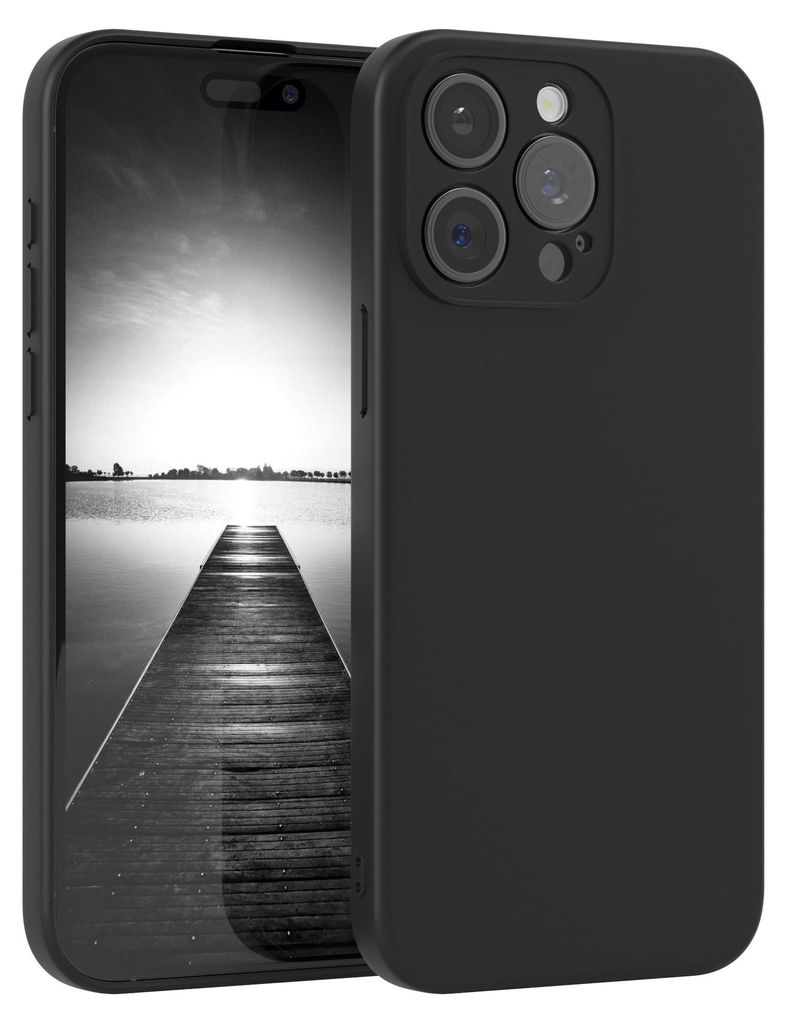 A black phone case is shown diagonally, with the phone screen visible in the background.