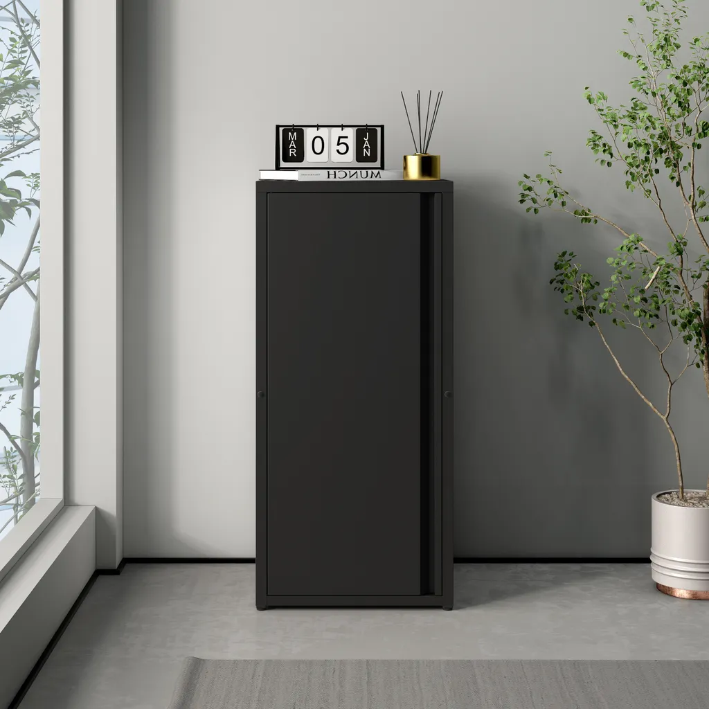 Armadio in metallo 'Burlöv' con 1 anta e 2 ripiani Acciaio 88 x 40 x 35 cm Nero