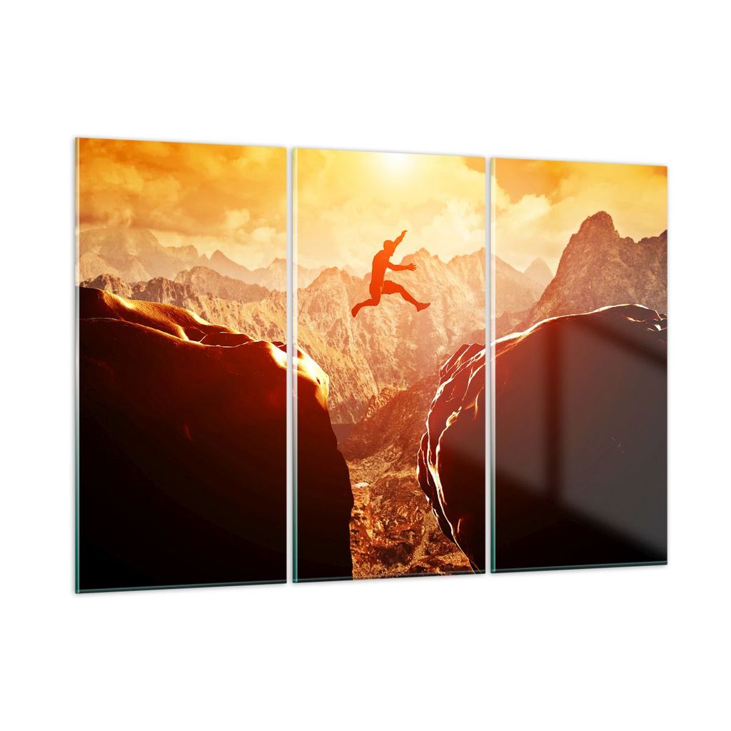 Bilder auf glas - Mann Berg Freiheit - 105x70cm - Glasbilder - Wandbilder - Kunstdruck - zum Aufhängen bereit - Wanddekoration aus Glas - Glas Bil...