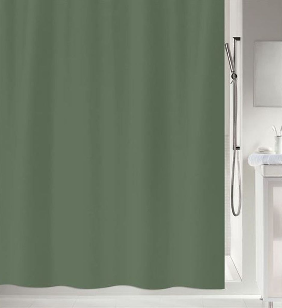 Spirella Anti-Schimmel Duschvorhang - Anti-Bakteriell, waschbar, wasserdicht - Polyester, „Primo “ 180x180 cm dunkelgrün