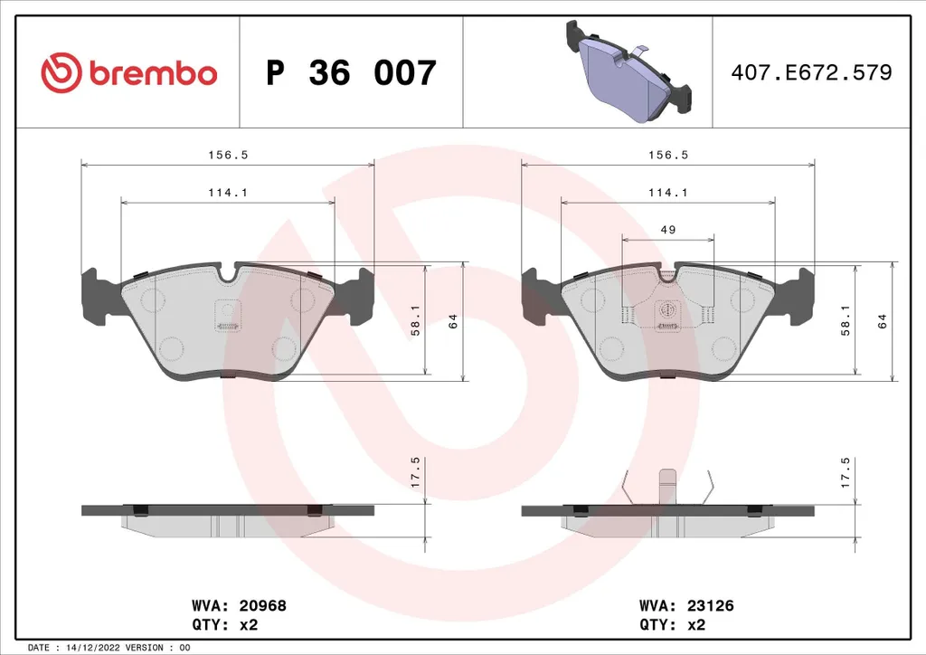 Brembo P 36 007 Plaquettes de Frein OE C2A1541 pour Jaguar XJ XK8 X100