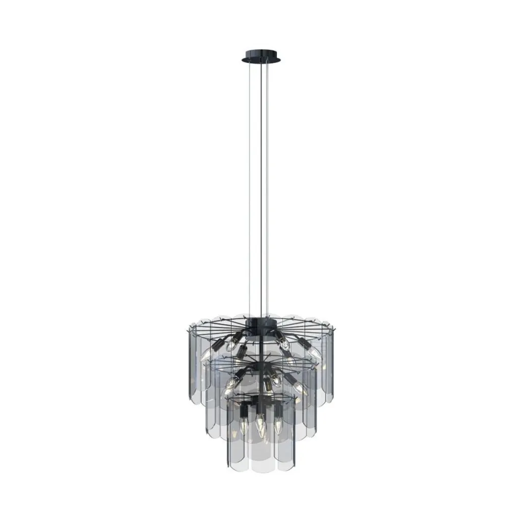 Lustre NIRA Zuma Line Noir Chromé 14xE14 - Grand Lustre Salon 180cm