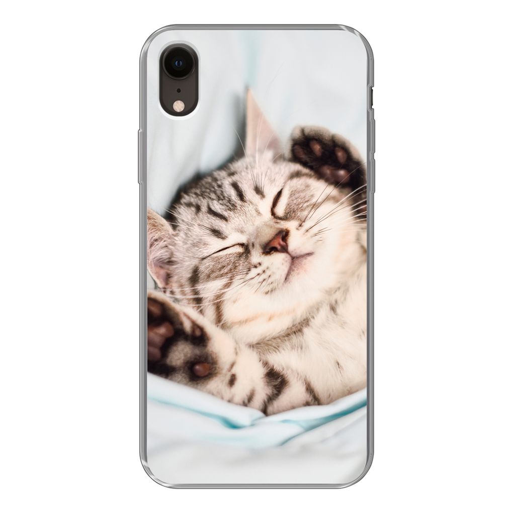 MuchoWow Handyhülle Schutzhülle Hülle für iPhone XR Kätzchen - Lustig - Bett - Kinder - Jungen - Mädchen - Kinder Silikon Softcase Handy H...