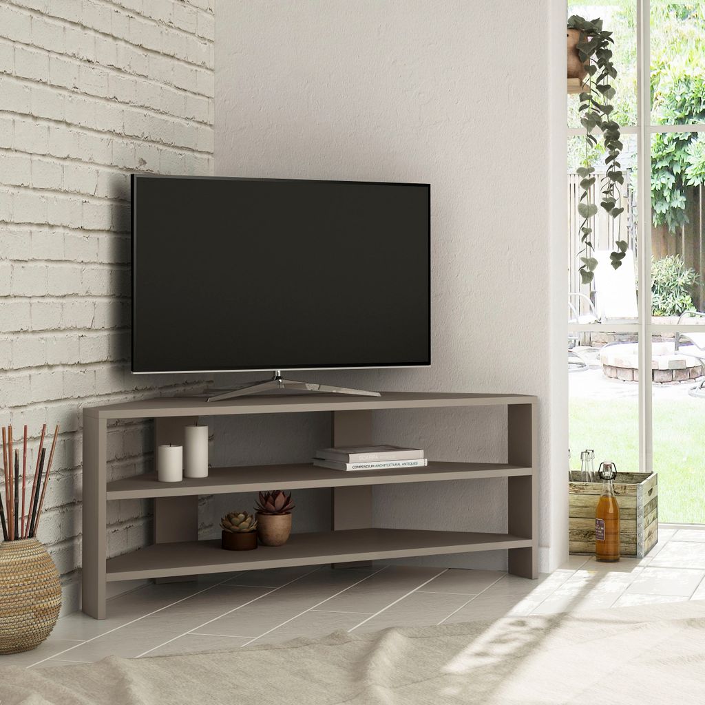 DECORTIE Thales Modernes Eck-Fernsehgerät Multimedia-Center TV-Ecke Hell Mokka 110 x 36 x 45 cm