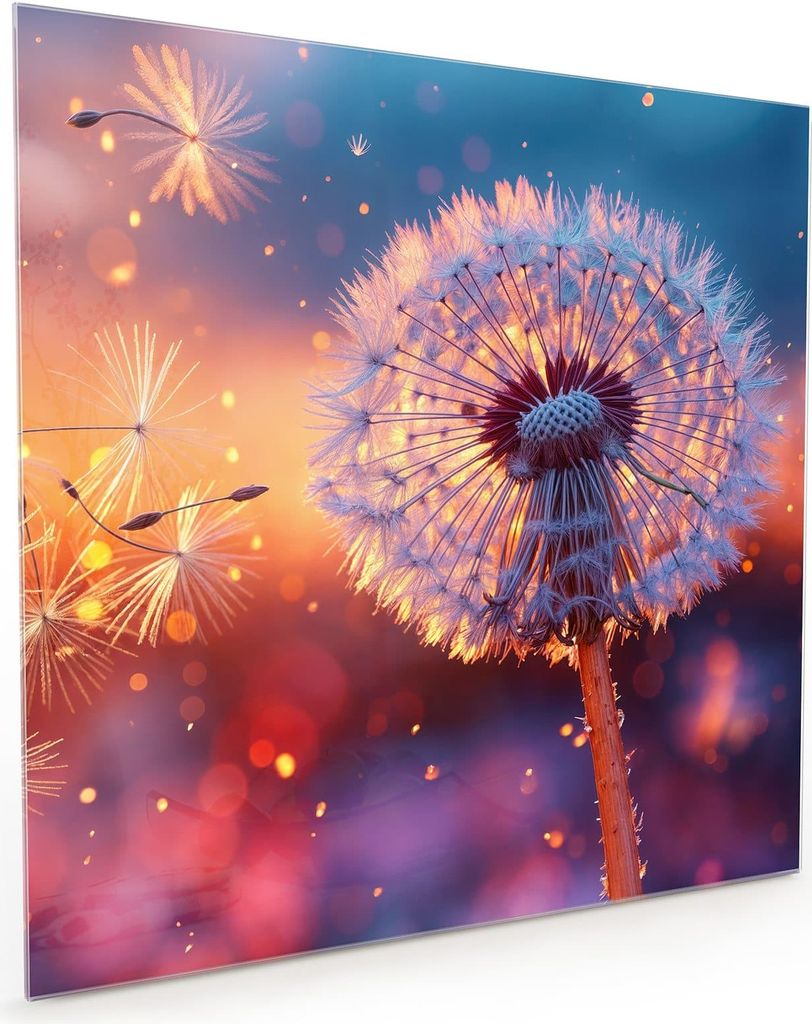 Küchenrückwand Spritzschutz Glas mit Motiv Pusteblume Sonnenuntergang 40 x 40 cm