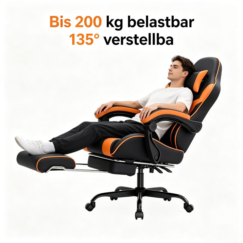 Gaming Stuhl bis 200 kg belastbar, ergonomisch mit Produktbild 
