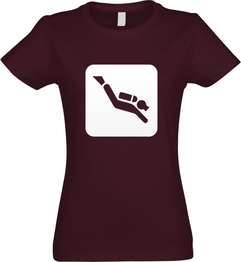 Kiwistar - T-Shirt tailliert - Damen - Burgund - Tauchstelle Tauchspots Piktogramme - mit Motiv Bedruckt - Funshirt Design - Sport - Freizeit - Dam...