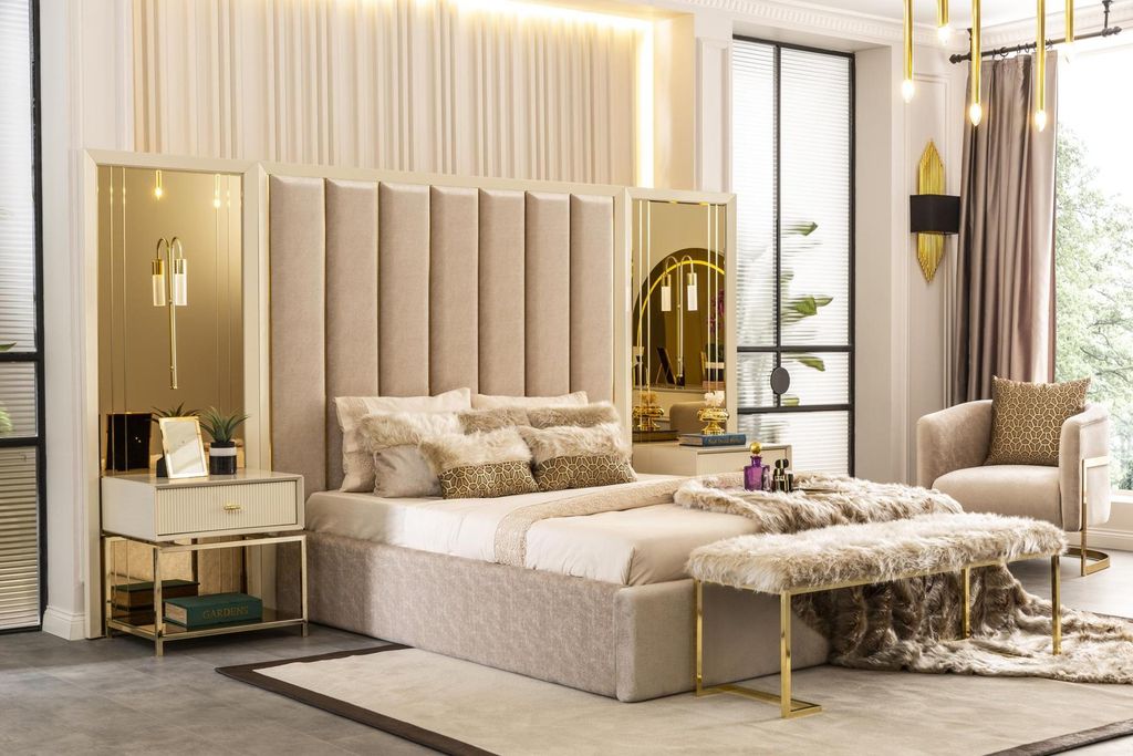 Helles Schlafzimmer Bett Nachttisch Kleiderschrank Schrank Möbel 5tlg.