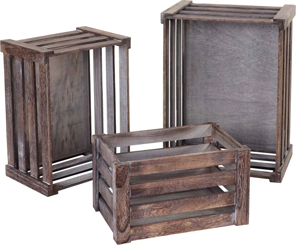 Caisse de rangement bois Shabby chic brun pour fruits et décoration