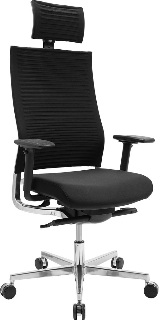 Topstar Sitness Life 80 schwarz poliert inkl. Kopfstütze und Armlehnen Bürostuhl Schreibtischstuhl Drehstuhl Premium gegen Rückenschmerzen