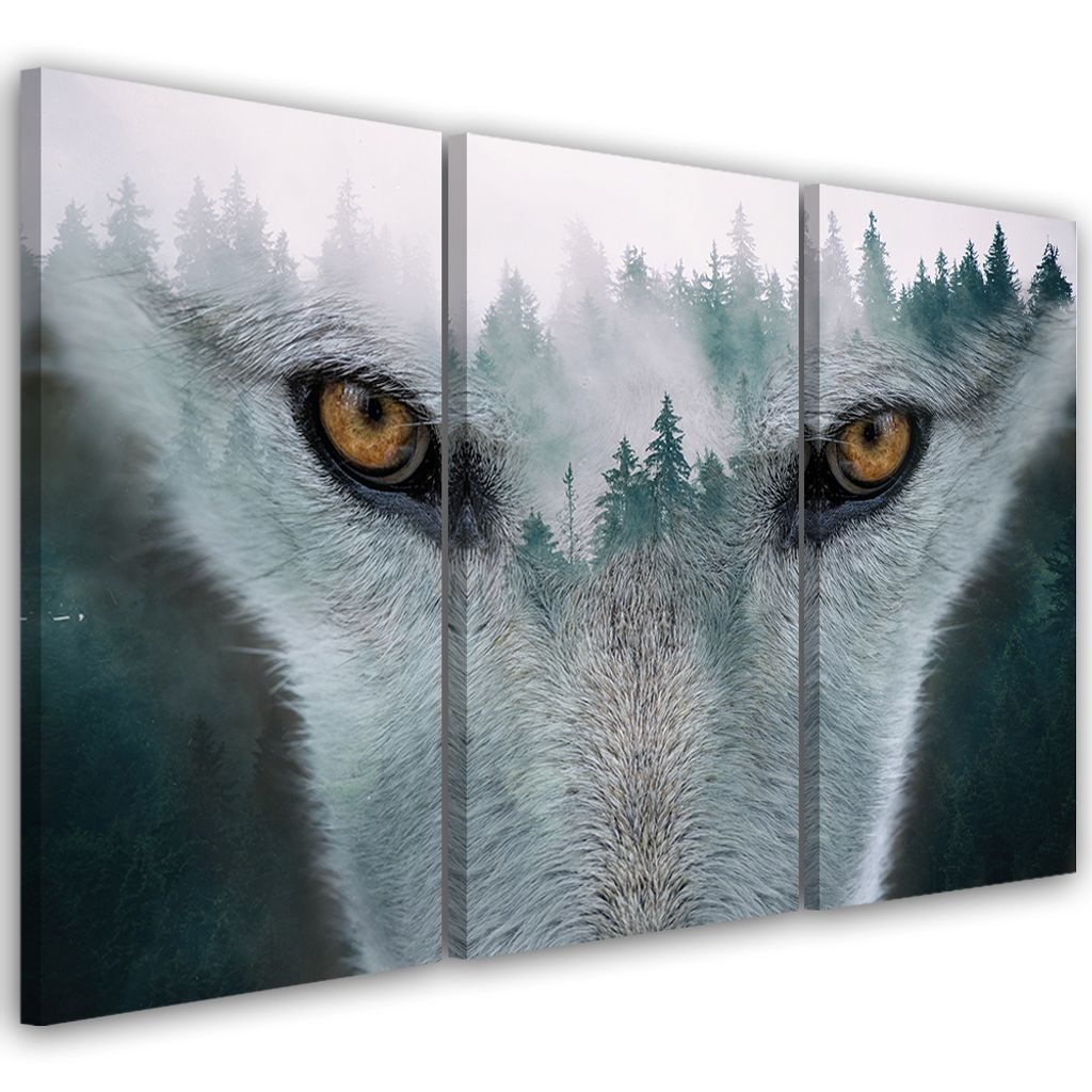 Triptychon auf leinwand tiere - grau 60x40 cm Feeby grau Produktbild 
