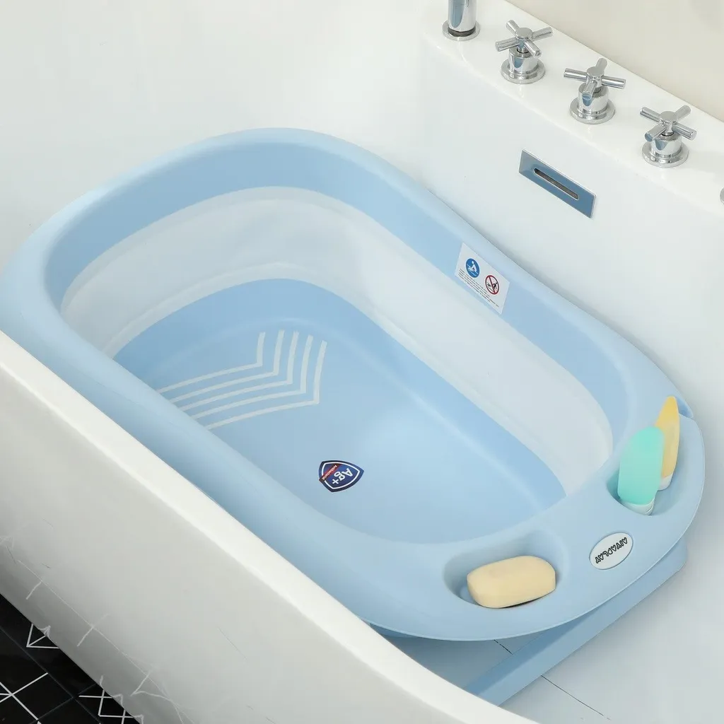 Set de 2 baignoires bébé pliables bleu clair avec support stable - 9