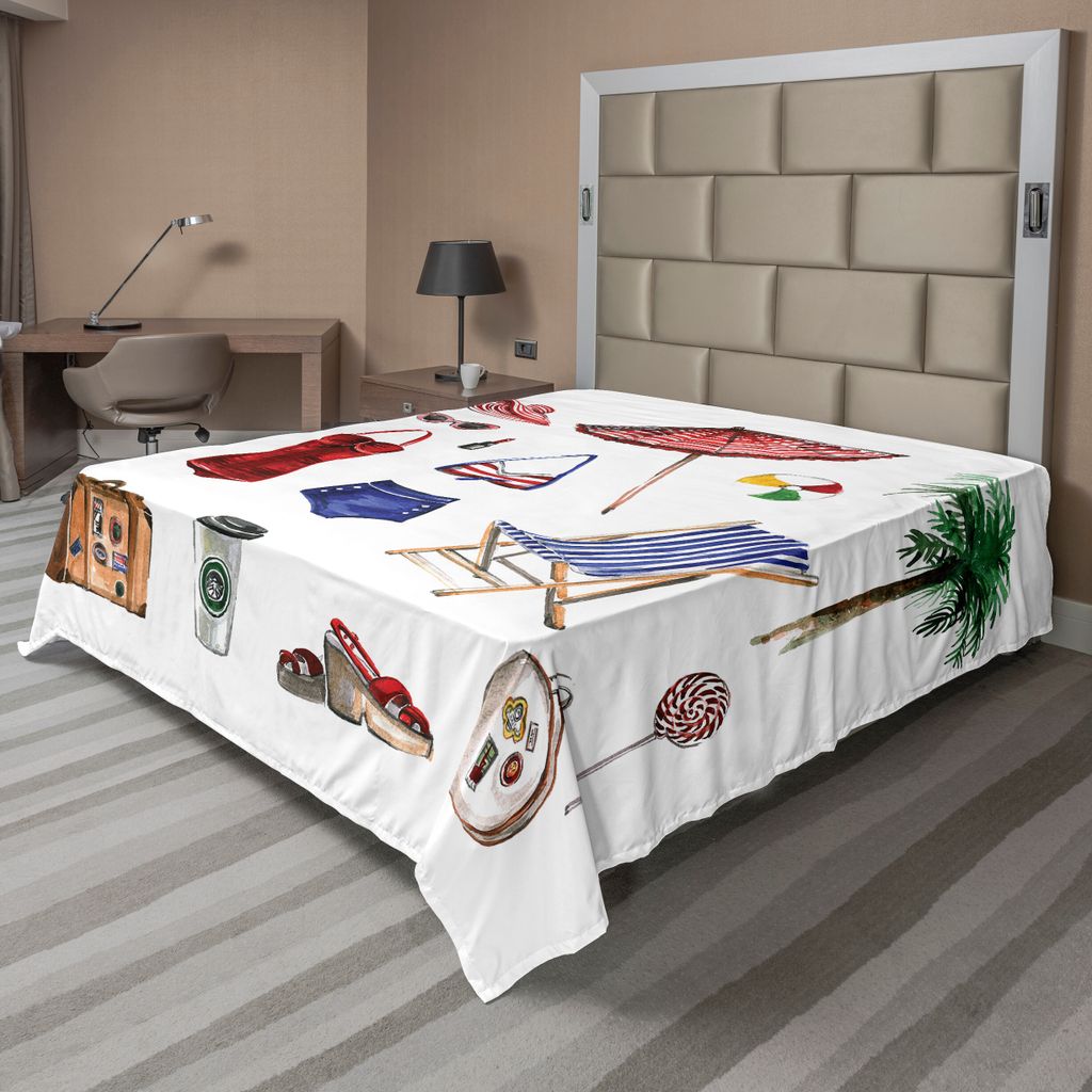 ABAKUHAUS Feminin Bettlaken, Nostalgische Weibliche Strand Mode Solarsommer Reise Abenteuer Palmen Konzept, weiches bequemes oberes Bettlaken für ...