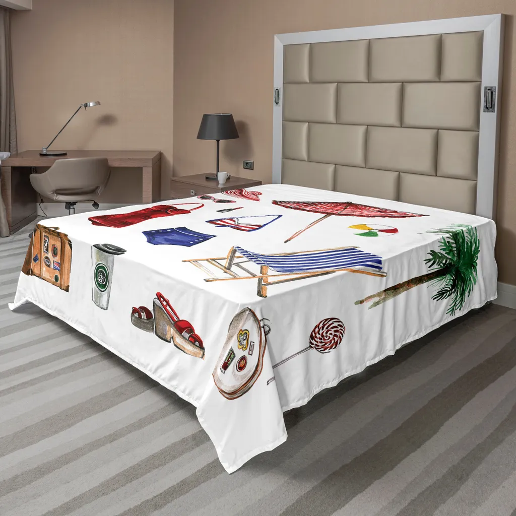 Drap de lit plat respirant contre la chaleur motif palmier 266x260 cm