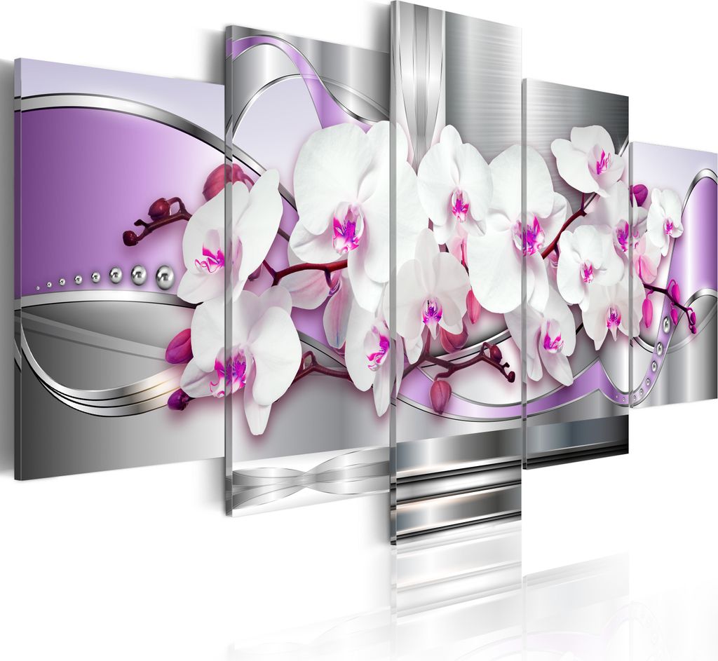 Leinwandbilder Abstrakt 200x100 cm Vlies Leinwandbild 5 tlg Kunstdruck modern Wandbilder XXL Wanddekoration Design Wand Bild - Blumen Orchidee Perl...