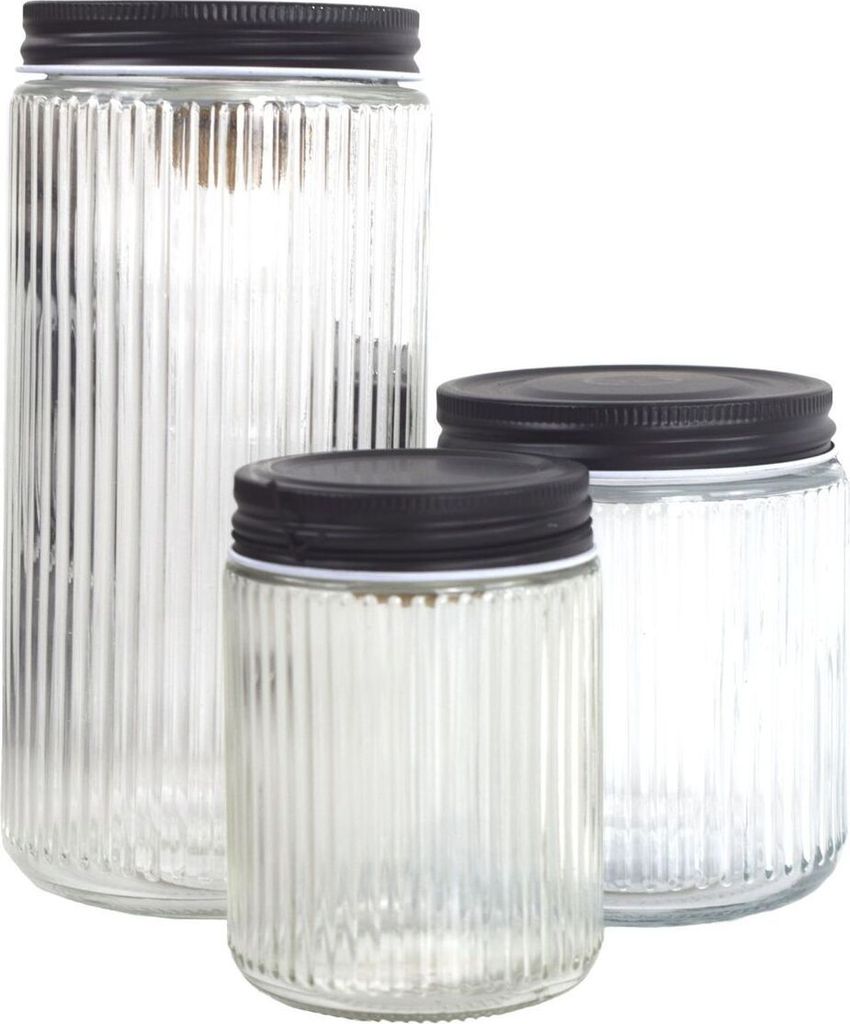 Glas mit Deckel 3er-Set in Schwarz Vorratsgläser Set gestreift
