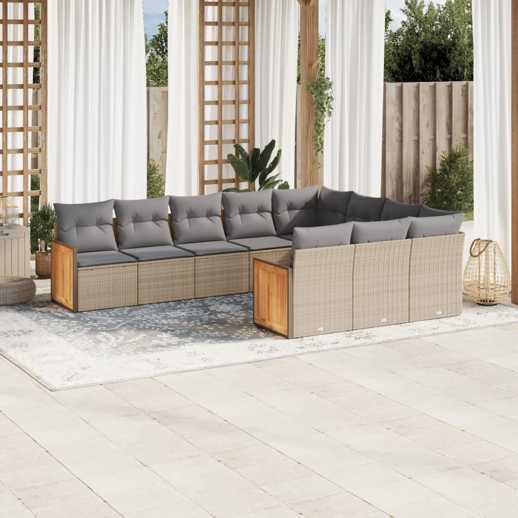 Maison Exclusive - 10-tlg. Garten-Sofagarnitur mit Kissen Beige Poly Rattan