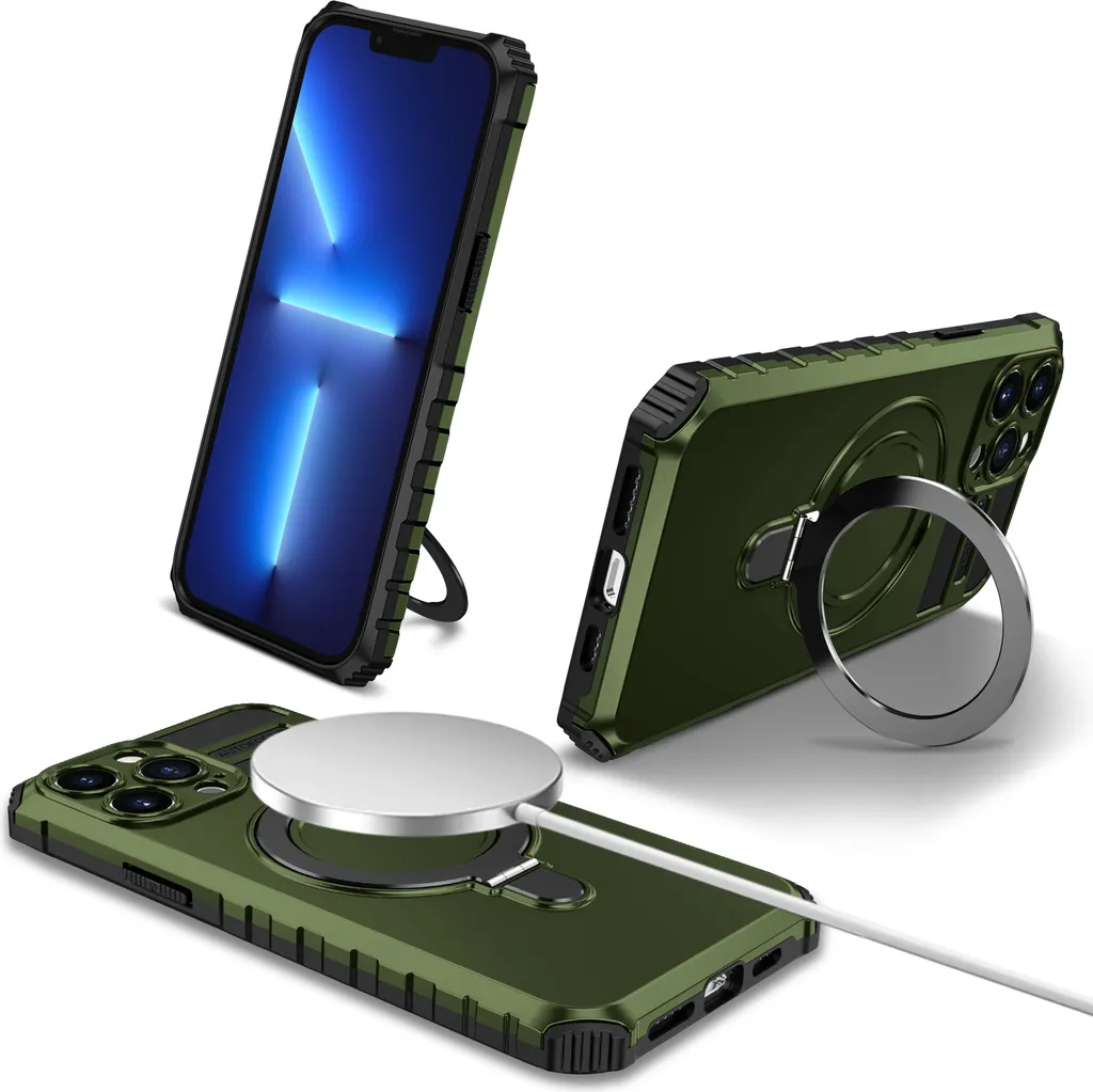 Offerta Cover iPhone 13 Pro Max MagSafe Verde Antiurto con Cavalletto